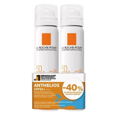 La Roche Posay Sprej za lice za zaštitu od sunca protiv sjaja Anthelios spf50, 2x75ml