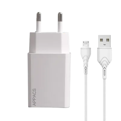 Appacs Punjač A7, 2.1A, Bijeli + microUSB kabl, Bijeli