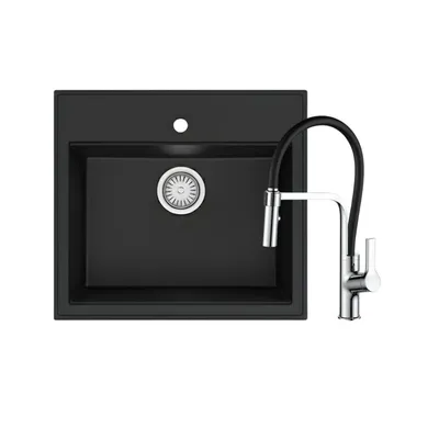 Valterra Granitna sudopera sa slavinom Verona, 560 x 510 mm, Crna