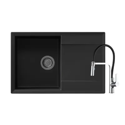 Valterra Granitna sudopera Luna sa slavinom, 770 x 460 mm, Crna