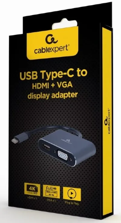 Adapter A-USB3C-HDMIVGA-01 USB Tip-C na HDMI + VGA sivi