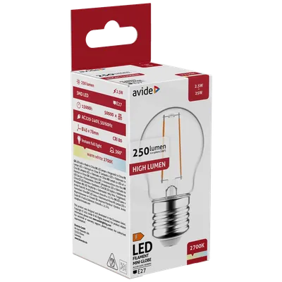 Avide Sijalica, LED 2.5W, E27, 2700K, 360°, 230V AC - Mini Globe 2.5W E27