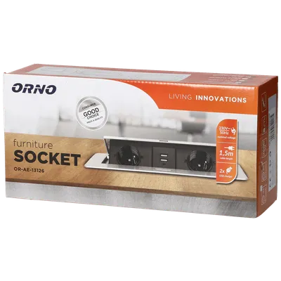 Orno Produžni kabel sa 2 x Schuko utičnice + 2 x USB, ugradbena - OR-AE-13126(GS)/GR