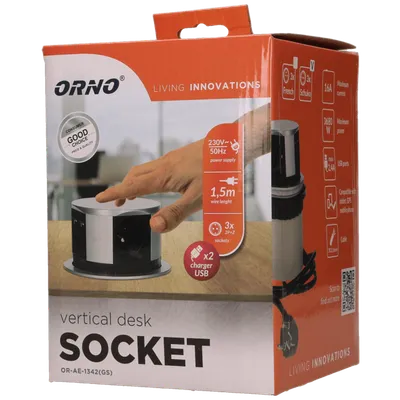 Orno Produžni kabel sa 3 x Schuko utičnice + 2 x USB, ugradbena - OR-AE-1342(GS)