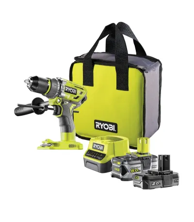 Ryobi Akumulatorska Udarna Bušilica Odvijač U Setu sa Dvije Baterije 2.0 Ah I 5.0 Ah I Punjačem 18V Brushless R18Pd7-252S