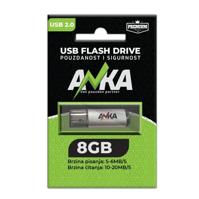 ANKA Usb flash drive 8GB 2.0 WS5-6MB/S RS 10-20MB/S, Srebrna
