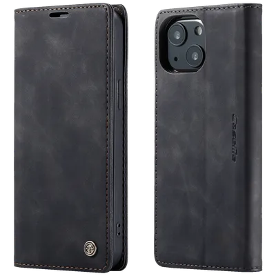 CaseMe Futrola preklopna za iPhone 13, koža, crna - Flip Leather Phone Case iPhone 13, Crna