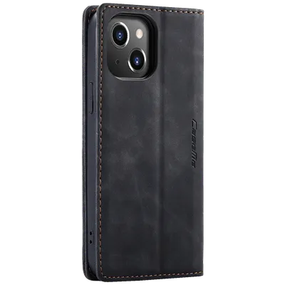 CaseMe Futrola preklopna za iPhone 14, koža, crna - Flip Leather Phone Case iPhone 14, Crna