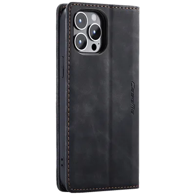 CaseMe Futrola preklopna za iPhone 15, koža, crna - Flip Leather Phone Case iPhone 15, Crna