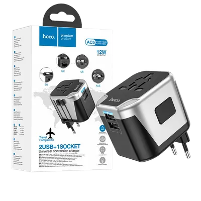 Hoco AC5 Level Kučni punjač, Univerzalni, EU/UK/US/AU, 2 x USB,2.4, Crne