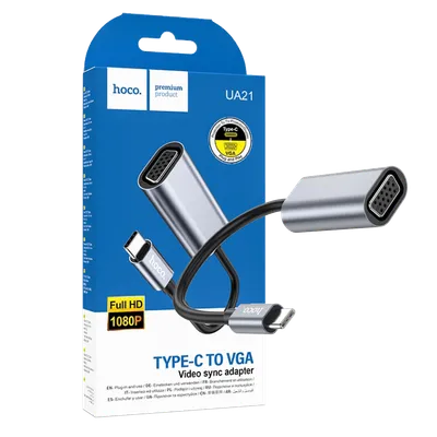 Hoco. Adapter USB type C na VGA - UA21, Sivi