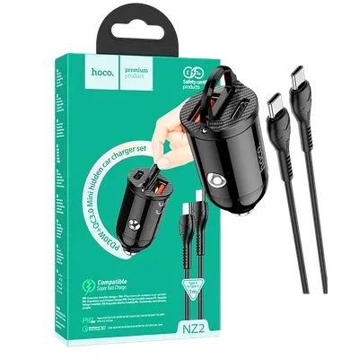 Hoco Auto punjač sa type C kabelom, PD + QC3.0, 2 x USB, 4.8 A - NZ2 Link, type C, Black