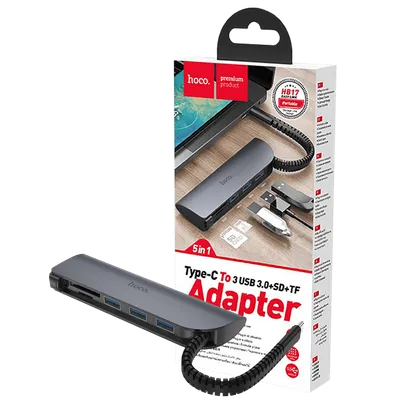 Hoco Konverter USB HUB type C to USB3.0/microSD/SD čitač - HB17 Easy connect