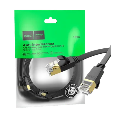 Hoco Mrežni kabl, CAT6, Gigabit Ethernet, flat, 5 met., crna - US07 General, 5 met., Crni