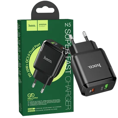 Hoco. Punjač kućni, brzi, PD 20W, QC3.0 18W - N5 Favor Black