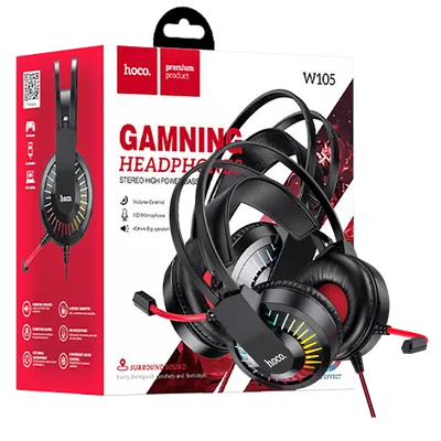 Hoco Slušalice sa mikrofonom, gaming, 3.5 mm / USB, LED - W105 Joyful, Crn