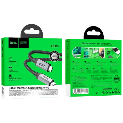 Hoco US06 1M USB kabl za smartphone, US06, USB3.2, Tip C, Dužina 1m, Crni