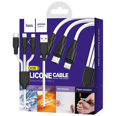 Hoco USB kabl, 3in1, microUSB, type C, Lightning, 1.2 met, Bijeli