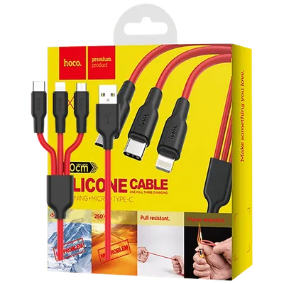 Hoco USB kabl, 3in1, microUSB, type C, Lightning, 1.2 met, Crveni