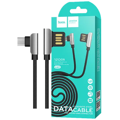 Hoco USB kabl za smartphone, micro USB, 1.2 met., 2.4 A, crna - U42 Exquisite steel, Micro USB, Crni