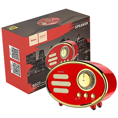 Hoco Zvučnik bežični, Bluetooth,retro, 1200 mAh, 5 h, 5 W - BS25 Time, Crveni