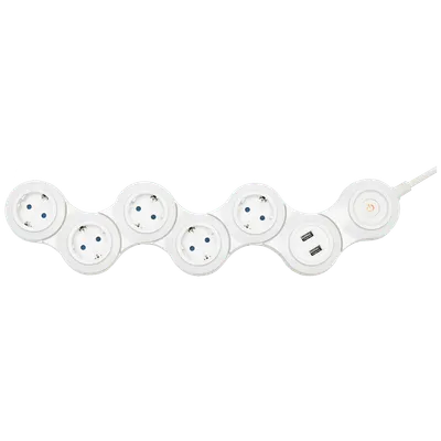 Home Produžni kabl, podesivi, 5 utičnica, 1.5 mm², 1.4 met, USB - NVH 05K / USB, Bijeli