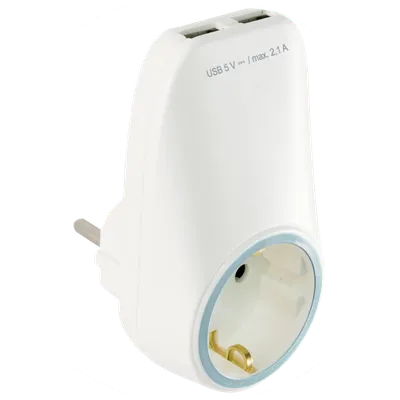 Home Punjač kućni za smartphone, tablet, 2 x USB, 2.1A + Schuko - NV 2100 USB, Bijeli