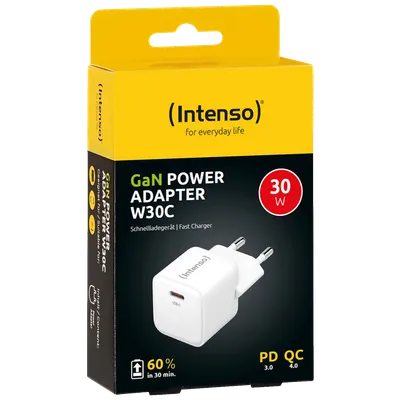 Intenso Punjač kučni, brzi, USB-C, 3A, 30W - Power Adapter W30C Gan, Bijeli