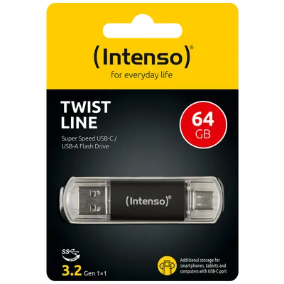 Intenso USB Flash drive 64GB, USB 3.2, USB-C, USB-A, Twist Line - USB3.2-64GB/Twist Line, Crni