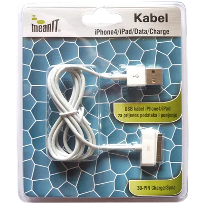 MeanIT USB kabl za Iphone 3 / 4, dužina 1.0 metar, bijeli - KABEL ZA IPHONE 3 / 4