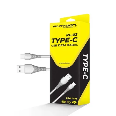 Platoon USB data kabl pl-03 1.5m 2.1a type-C, Bijeli