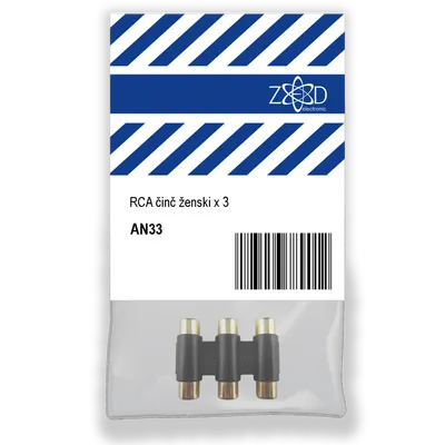 ZED electronic RCA činč ženski x 3, za produžetak audio kabla - AN33, Crni