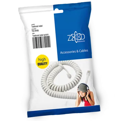 ZED electronic Telefonski kabl spiralni za slušalicu, dužina 4 metra, bijeli - T6-4WB, Bijeli
