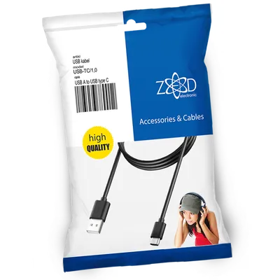 ZED electronic USB A na USB type C, dužina 1.0 metar - USB-TC/1, 0, Crni