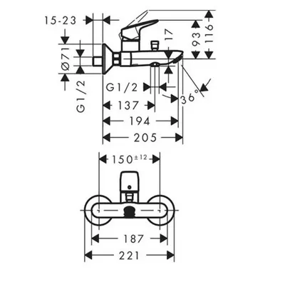Hansgrohe Baterija za kadu Logis 71400000, Hrom