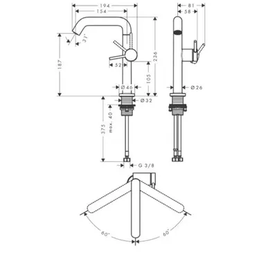 Hansgrohe Baterija za umivaonik 210 Tecturis S 73360000, Hrom