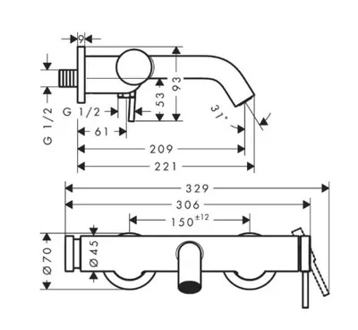 Hansgrohe Baterija za kadu Tecturis 73422000, Hrom