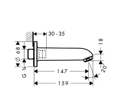 Hansgrohe Izljev zidni za kadu 13414000, Hrom