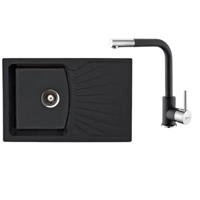 Metalac Sudoper xGranit Quadro + baterija LUX xGranit, Crna