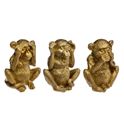 Atmosfera Set od 3 dekorativne figure, Majmuni, 17 cm, zlatne boje