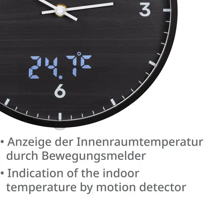 Zidni sat BRESSER MyTime 24 cm, crni sa termometrom
