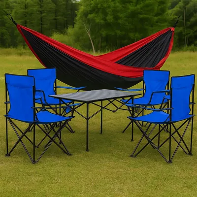 Giga Combo set za kampovanje sa stolom, 4 stolice i gratis hammockom