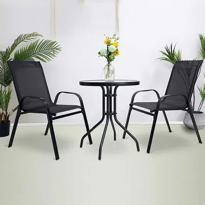 MVN BARBADOS Baštenski set stol + 2 stolice, Crni