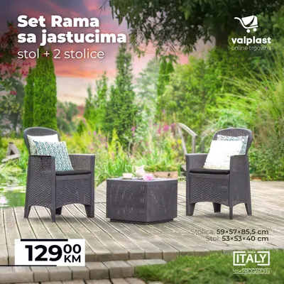 BAŠTENSKI SET RAMA ANTRACIT SA JASTUCIMA