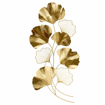 Zidna dekoracija - zlatni metalni listovi (Ginkgo stil)