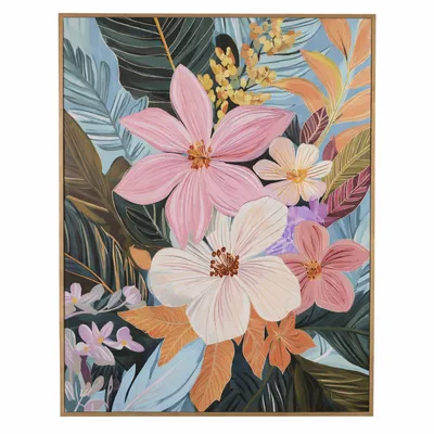 Zidna slika "Tropsko cvijeće" - dekorativni poster u zlatnom okviru 60 x 80 cm