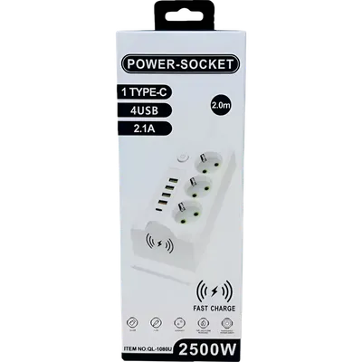 Produžni kabl 2500W sa 3 utičnice, 4 USB porta, 1 USB-C i bežičnim punjenjem – 5 metara