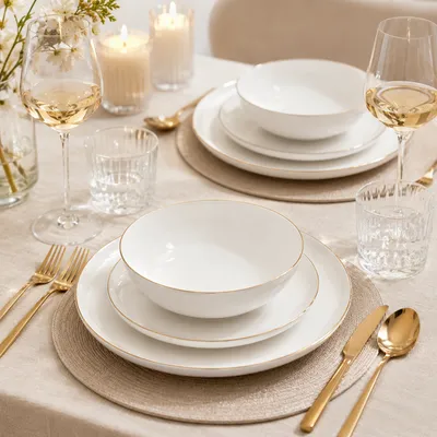 Previllage Luxe Gold servis za ručavanje 18/1 - bijeli set tanjira sa zlatnom linijom