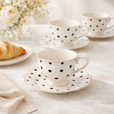 Set porculanskih šoljica sa tanjirićima 6/1 - sa zlatnom linijom, 220ml