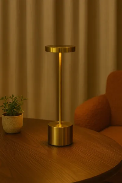 PREVILLAGE HOME LED stona lampa – bežična, zlatna, USB punjenje